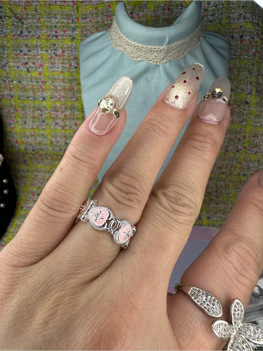 Sterling Silver Pink Enamel Floral Band Ring
